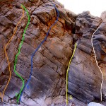 Von rechts nach links: "Small head, big bear" 7a, "Presskn&ouml;del" 5b, "Mr. Airport" 6a, "The crazy pianist" 5c, "Session" 6a