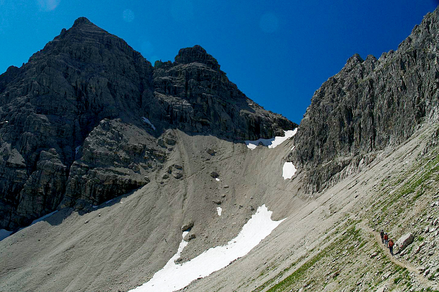 Ger&ouml;llfelder an den Ausl&auml;ufern der Kreuzspitze mit Blick auf den Hochvogel. | Foto: Sabine Dettling