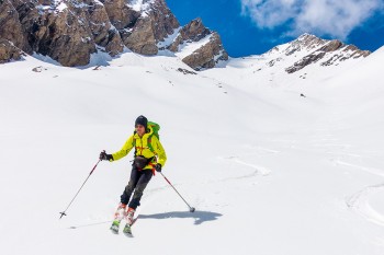 Bei der Abfahrt von der Grauen Scharte beweist der K2 Wayback 88 ECOre, dass er zu den besten Allround-Tourenski auf dem Markt geh&ouml;rt. | Foto: Markus Stadler