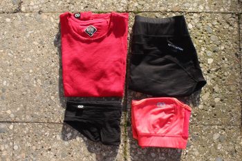 Outfit von Rewoolution, bestehend aus: Sport-BH, Unterhose, Shorts und T-Shirt. | Foto: Katharina Huber
