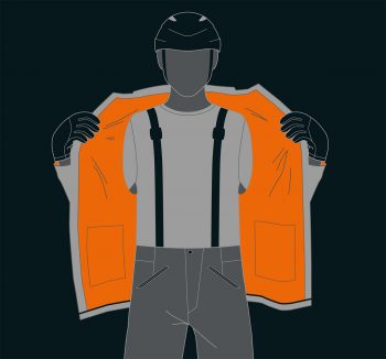 Die orange Materalinnenseite der Nordwand und Ultimate Eisfeld Produkte sorgen f&uuml;hr hohe Sichtbarkeit im alpinen Gel&auml;nde. | Foto: Mammut