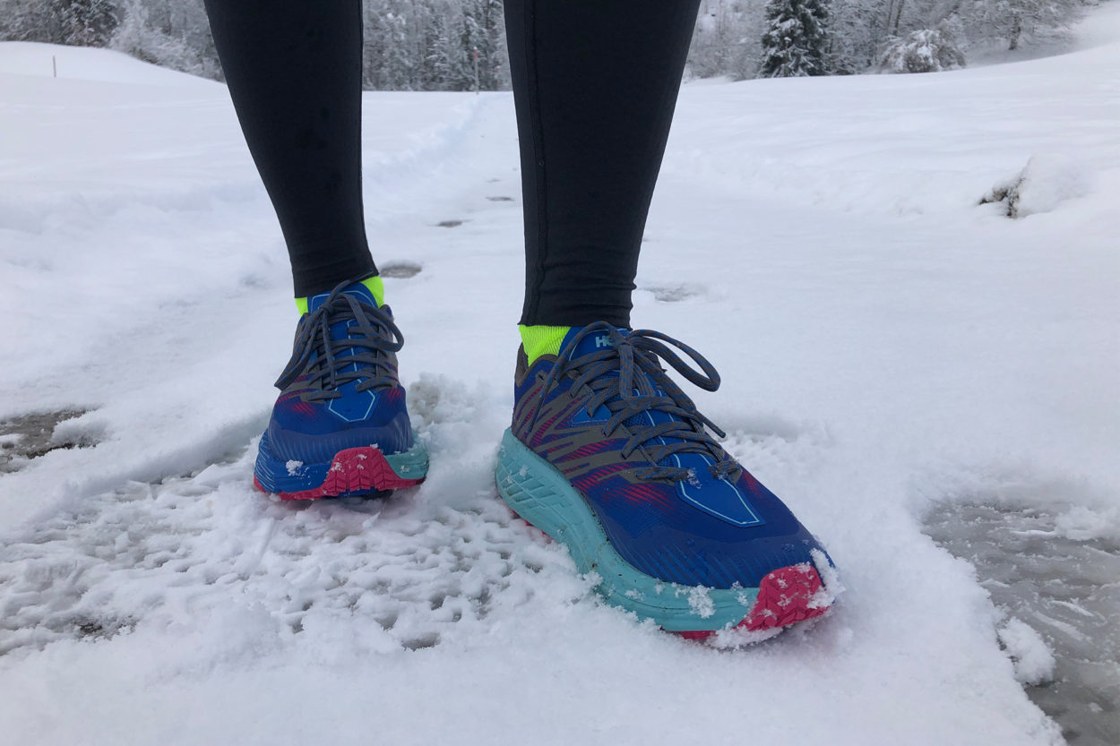 Test des Hoka One One Speedgoat 4 auf Schnee und EIs